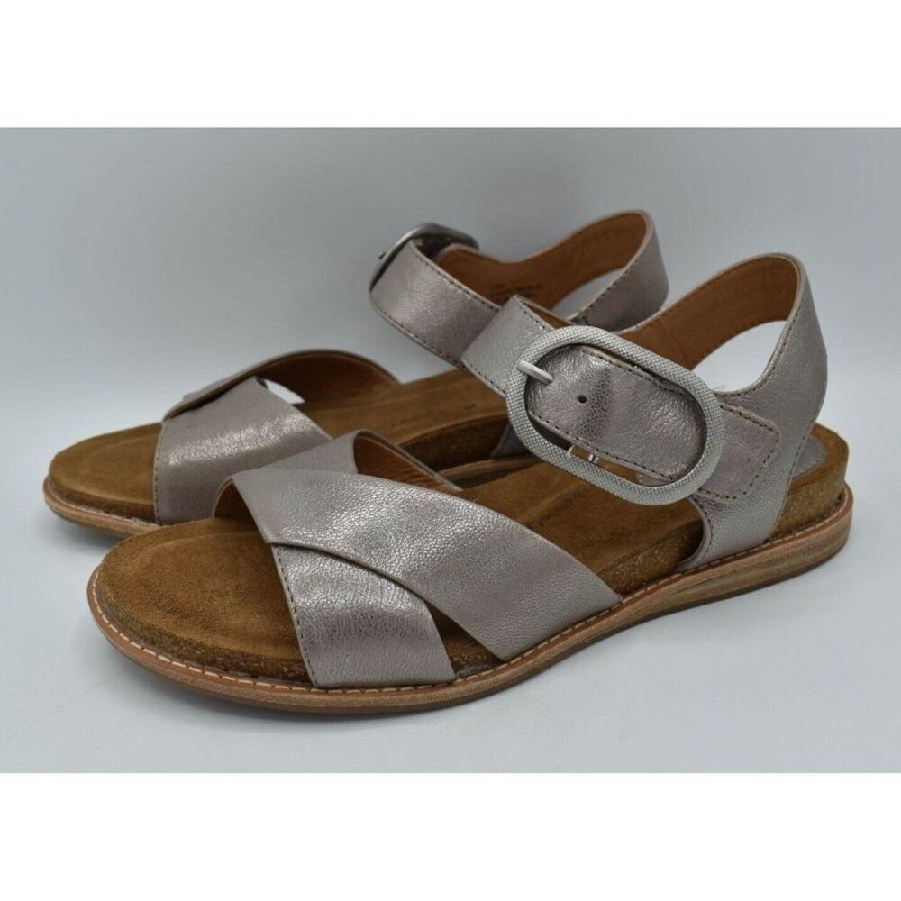 Sofft‎ Womens Size 11 Bayo Anthracite Silver Leather Open Toe Sandals Shoes